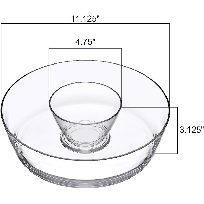 Bol de service transparent en acrylique pour croustilles et sauces, plateau à collations compartimenté 2 en 1 pour les réceptions