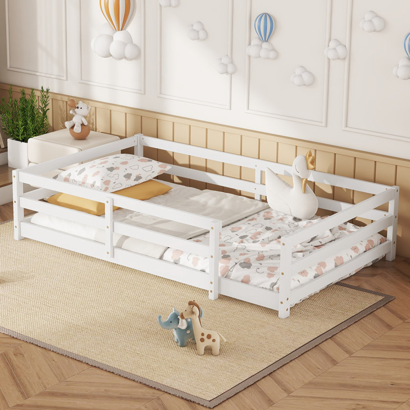 Twin Size Floor Wood Bed, Twin, White
