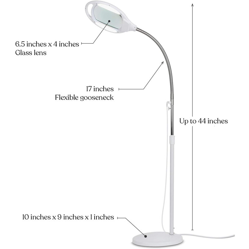3 Diopter (1.75x) Hands Free Magnifier With Bright Led Light For Reading - Work Light With Flexible Gooseneck, White