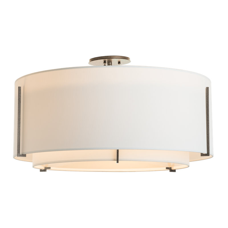Plafonnier semi-encastré 3 lumières Exos, Fer naturel, Anna ton naturel, H 15,8 po x l 29,3 po x P 29,3 po