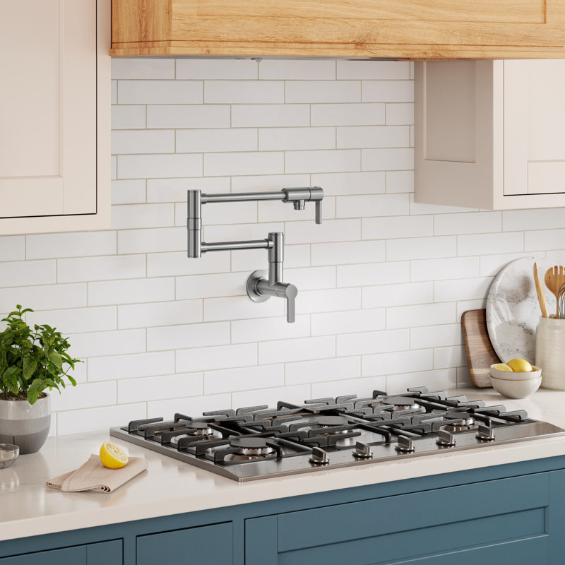 KRAUS Oletto Wall Mount Pot Filler Kitchen Faucet With Retractable Arm In Spot-Free Stainless Steel, Stainless Steel