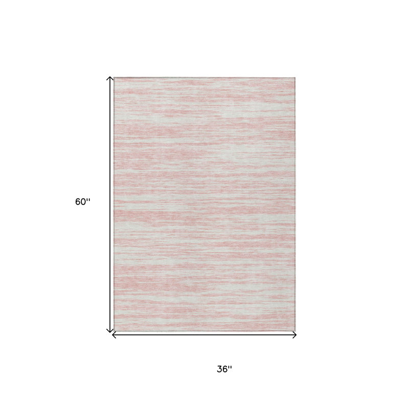 3' X 5' Pink And Ivory Abstract Washable Indoor Outdoor Area Rug