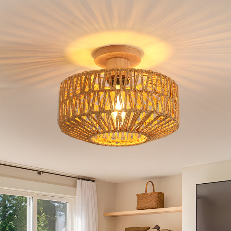 30Cm Elegant Rattan Flush Mount, Tan