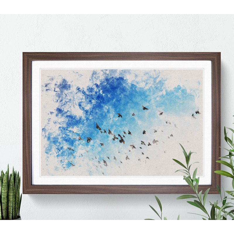 Flying Pigeons - Picture Frame Painting, 65cm H x 90cm W x 2cm D, Walnut Framed