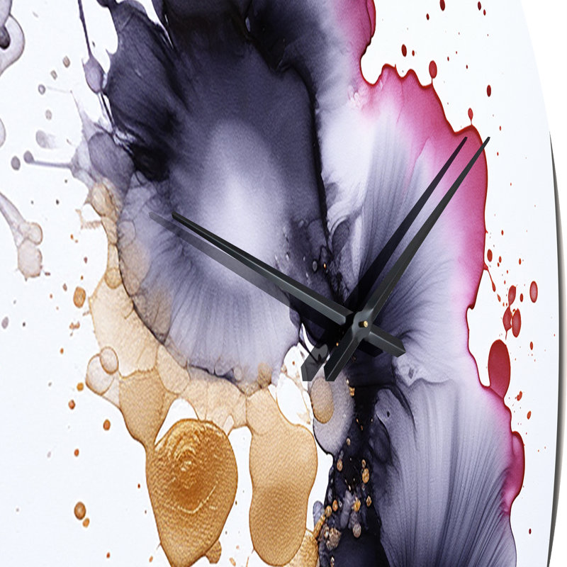 Horloge murale délicate fluidité magenta et or encre V - Peinture abstraite, Très grand