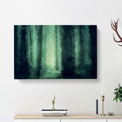 Green Misty Forest in Abstract - Wrapped Canvas