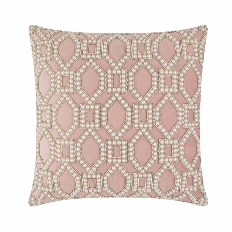 Coussin Sparkles Home Faux perles, strass et insertions de plumes incluses, Carré 16 po, Fuchsia