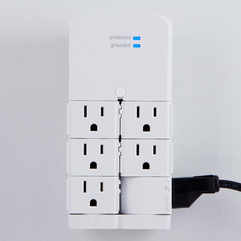 GE 6-Outlet Swivel Wall Tap with Surge Protection, 1080J, White, 37063