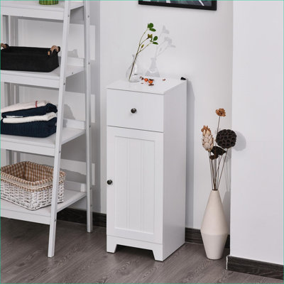 Armoires | Armoire de rangement étroite moderne de 12,5 po de largeur, 1 tablette réglable à 1 tiroir, résistante à l'eau pour les petits espaces | blanc cassé | minimaliste