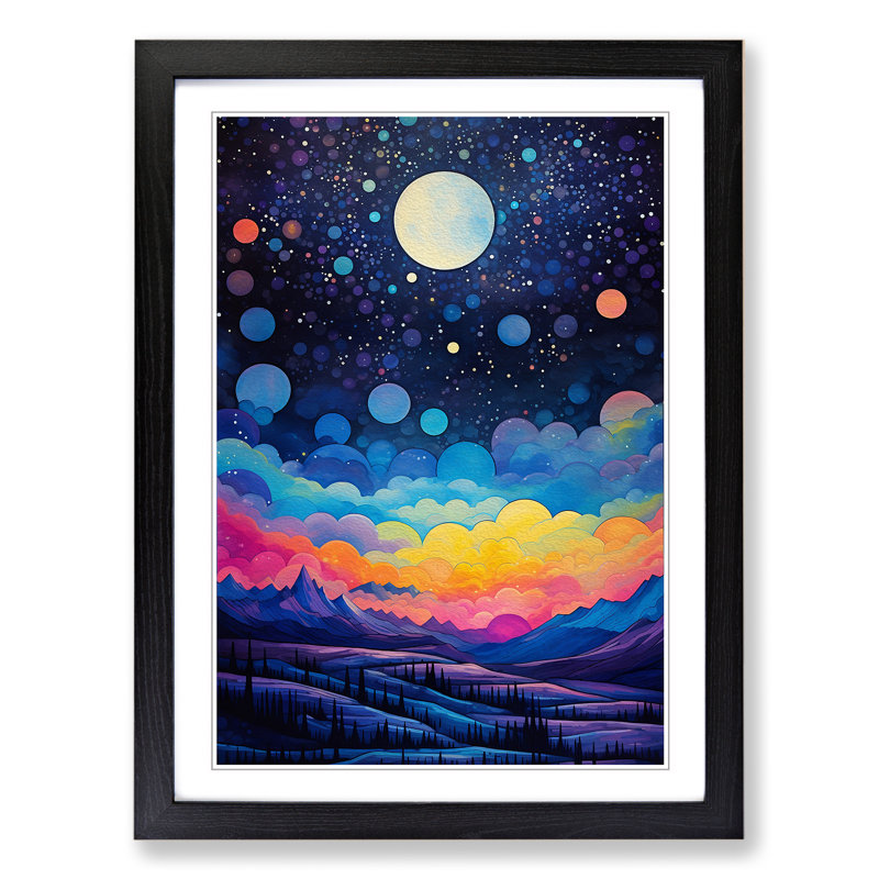 XYZ-FRM-V1223-4544 Moon Colour Field - Single Picture Frame Print on Wood, 34cm H x 25cm W x 2cm D, Black