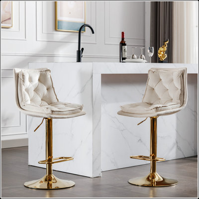 Ensemble de 2 tabourets de bar, avec repose-pieds chromé et base pivotante réglable en hauteur