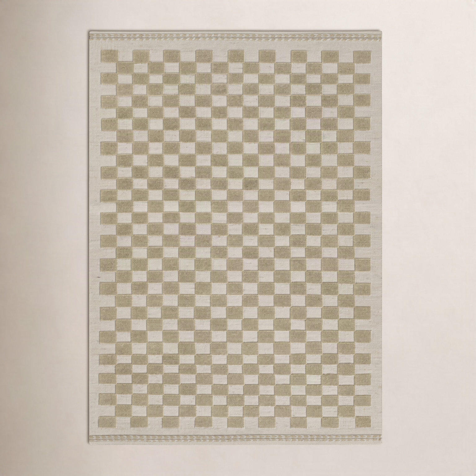 Azle Beige Tan Hand-Woven Checkered Wool Rug, Rectangle 8' x 10'