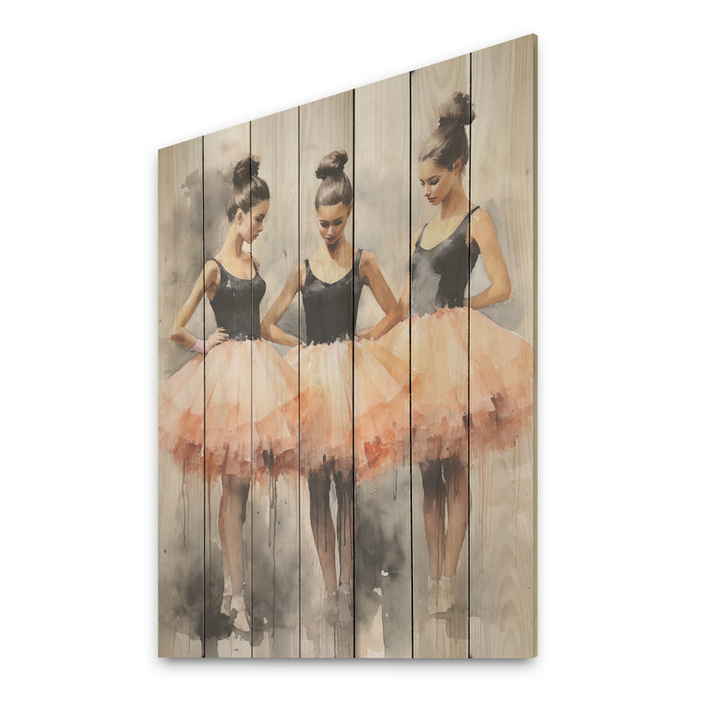 Rose art déco ballet III - ballet sur bois, H 44 po x l 34 po