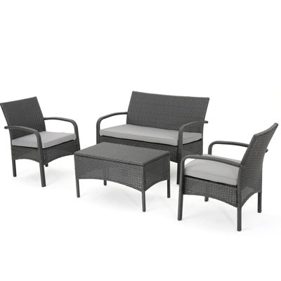 Kd Outdoor Chat - 4 Pc Pe & Iron Grey Waterproof Fabric 44.31" X 27.45" 31.3 For Use And Cushions 44" 27.5" 31.5