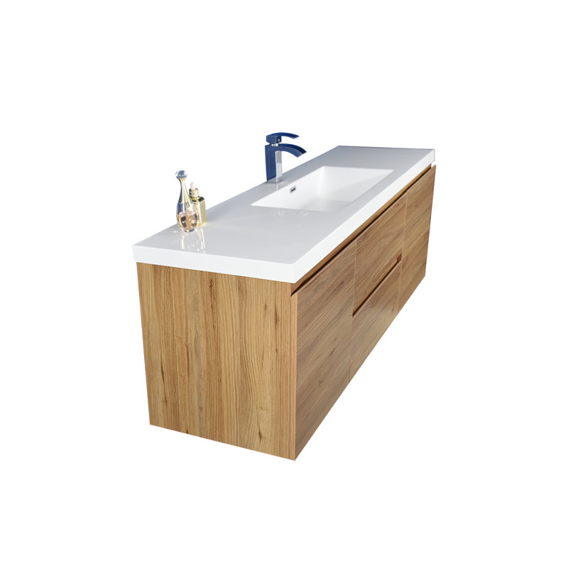 Ensemble de meuble-lavabo mural simple de 59,5 po Polychronis, Chêne naturel