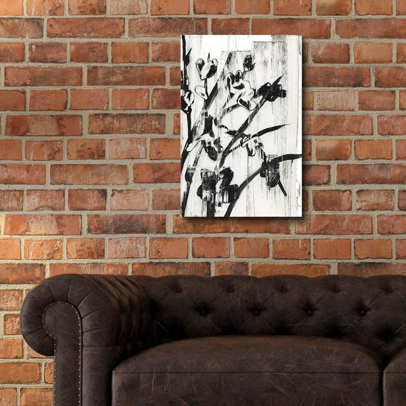 Art mural en verre épique «Woodcut Magnolias 2» par Ethan Harper, 16 po x 24 po, H 24 po x l 16 po