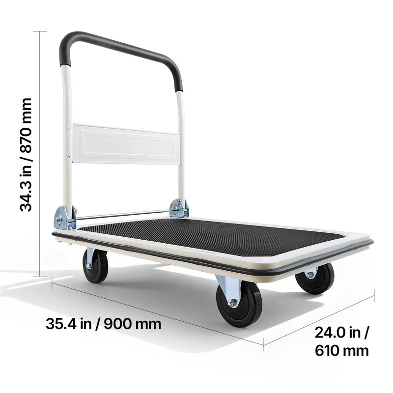 Chariot pliable à chariot poussoir, L 35,4 po x l 34,3 po x H 24 po (déplié), acier allié renforcé, chariot manuel à plateforme robuste, noir, capacité de 660 lb et peu encombrant