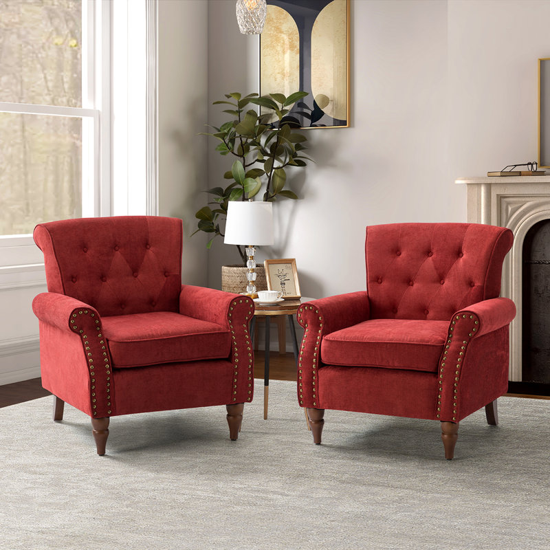 Anine 29.5" W Tufted Armchair, Red Polyester