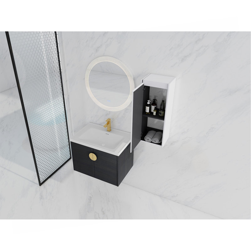 Meuble-lavabo mural 28 po avec lavabo en céramique et armoire latérale 28 po, portes à fermeture en douceur, 28"