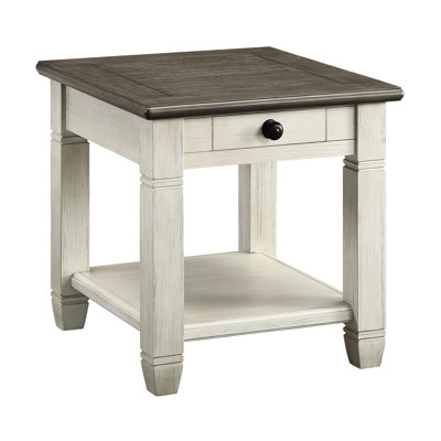 Table d'appoint de salon Rosy Brown et blanc antique avec tiroir et tablette pour rangement fonctionnel