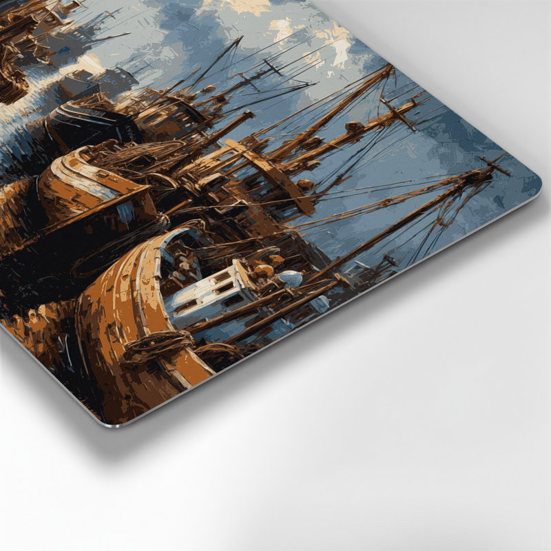 Transport, bateaux de pêche et chalutiers, art mural en métal brun, H 20 po x l 30 po