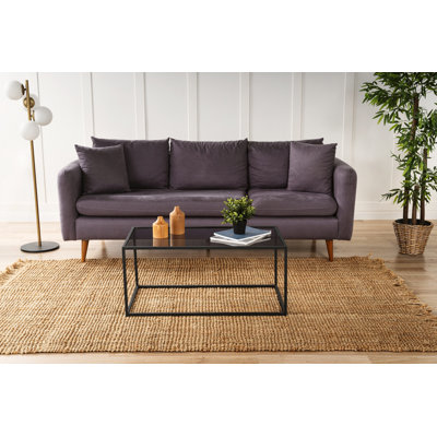 Modern Coffee Table with Smoked Glass Top, 35.4 x 15.7 x 19.7 inches | Sturdy Metal Legs (0.6 x 0.6 inches) | Sleek Black Design, Ideal for Industrial & Contemporary Living Spaces, Stylish & Functional