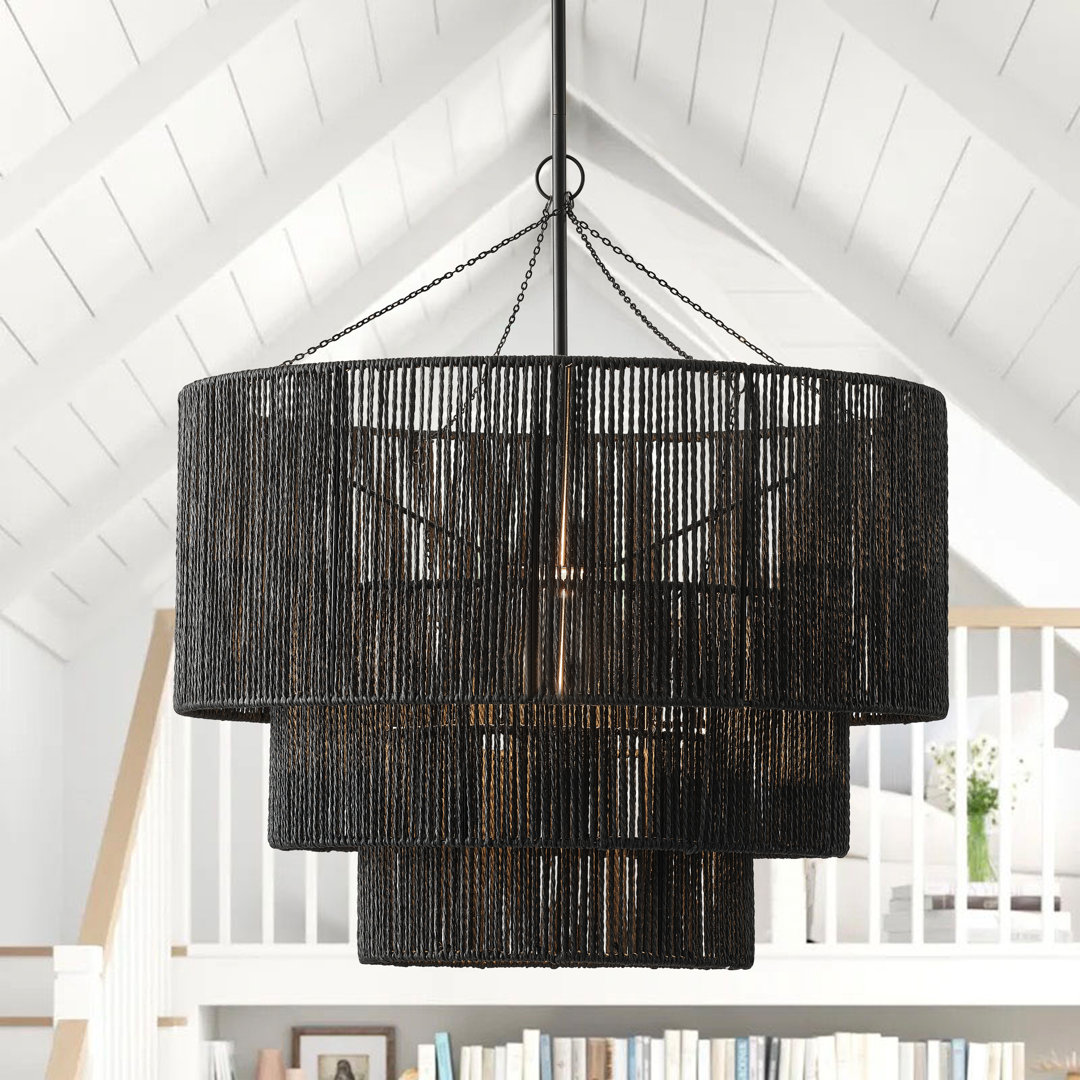 Arlandus 1-Light 23.62 inch E26 Woven Black Finish Dimmable Pendant Light Wade Logan®