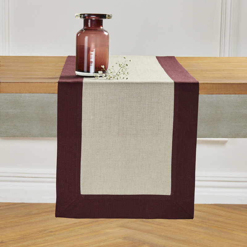 Contempo - 100% Pure Linen Table Runner, 72" x 14", Burgundy/Natural