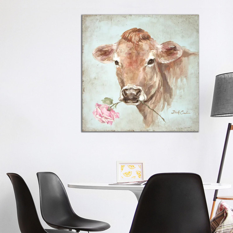 « Cow with Rose », reproduction, Toile tendue, H 37 po x l 37 po x P 1,5 po