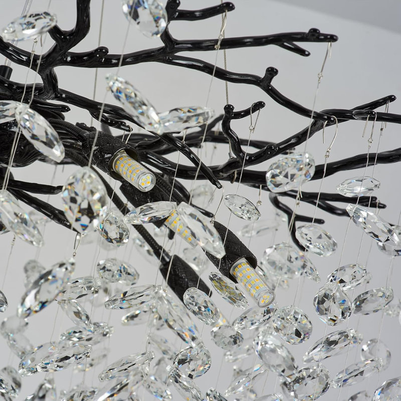 Lustre moderne en cristal K9, H 18,11 po x l 47,24 po x P 19,69 po, Noir