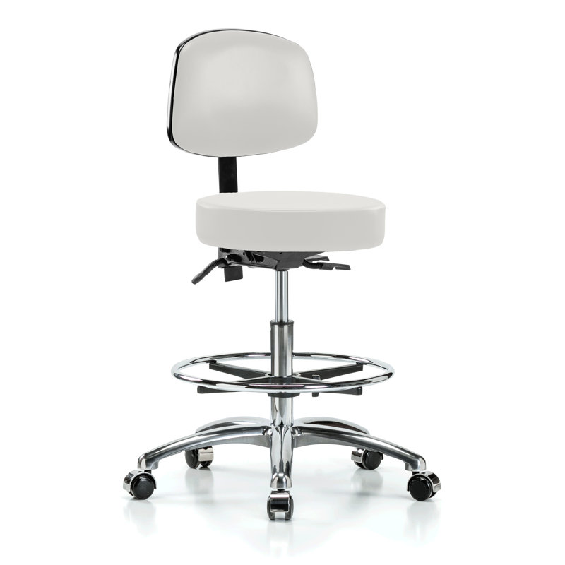 Tabouret d'examens chromé avec dossier et pied Kley PERCH | Hauteur moyenne du banc: 22 à 29,75 po, Vinyl blanc Adobe