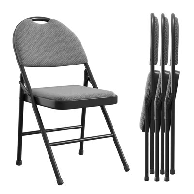 Comfortable Padded Folding Chair – Metal Frame, Linen Seat & Backrest – Non-Slip Feet, Portable Design – Perfect for Indoor/Outdoor Dining, Office, Events – 4-Pack, Dark Grey