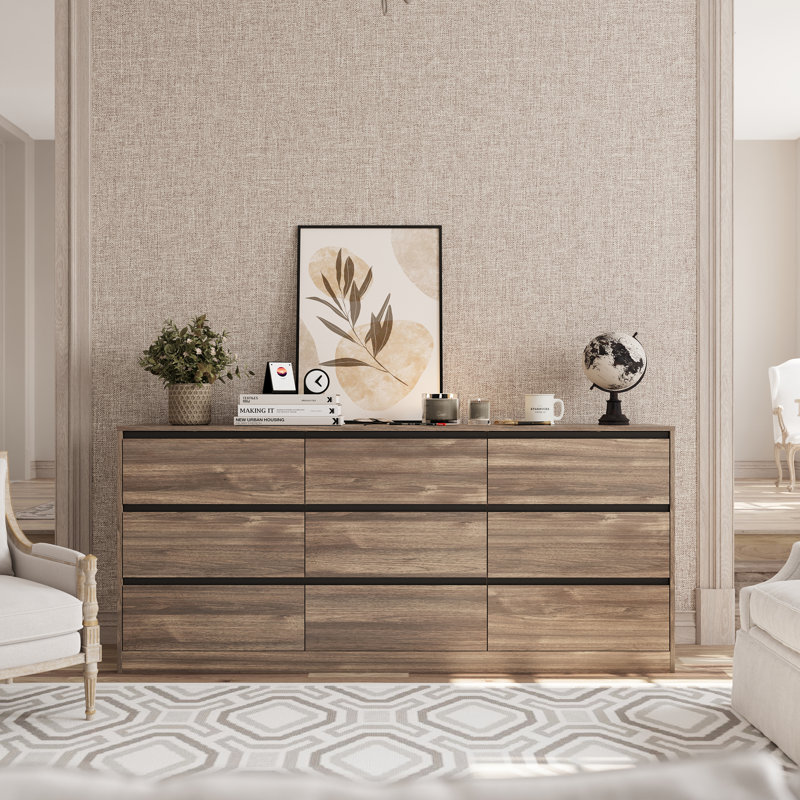 Large  71" W- Dresser With 9 Drawers, Brown
