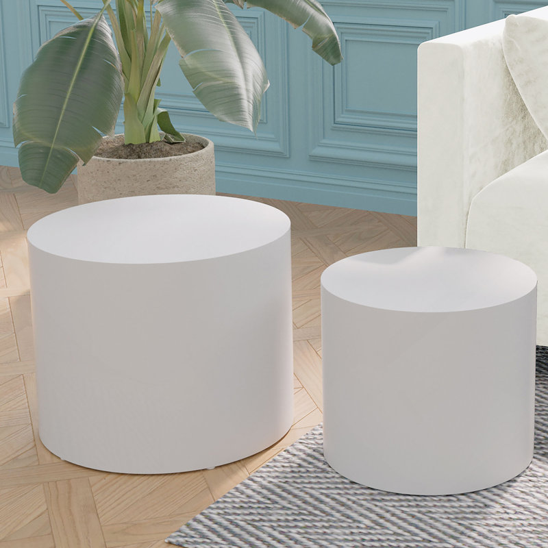Ensemble de 2 tables d'appoint avec frêne, chêne, placage en noyer, table basse, table de bout, Blanc