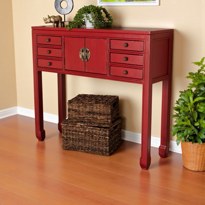 Console Gracia avec 6 tiroirs et accents bronze, H 33,34 po x l 37,53 po x P 11,54 po