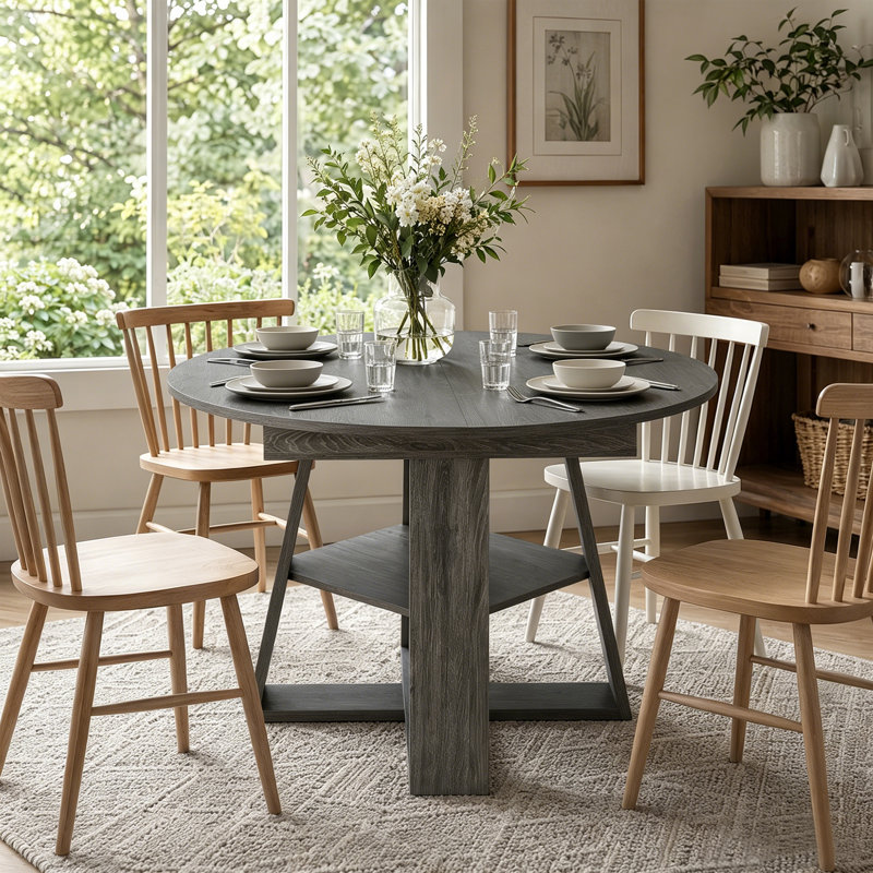 Table de salle à manger extensible en bois de 43,33 à 59,08 pouces de largeur, Gray