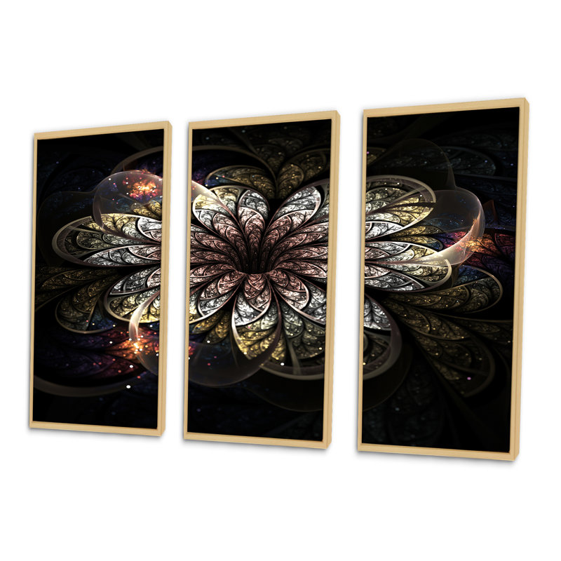 Ensemble de 3 impressions sur toile encadrées florales, Encadrement brun, H 32 po x l 48 po x P 1 po