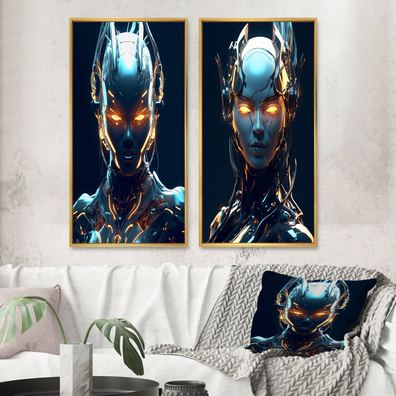 «Robotic Opponent», 2 pièces sur toile, Encadrement doré, H 20 po x l 24 po