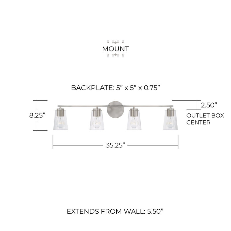 4 - Light Dimmable Vanity Light, Brushed Nickel