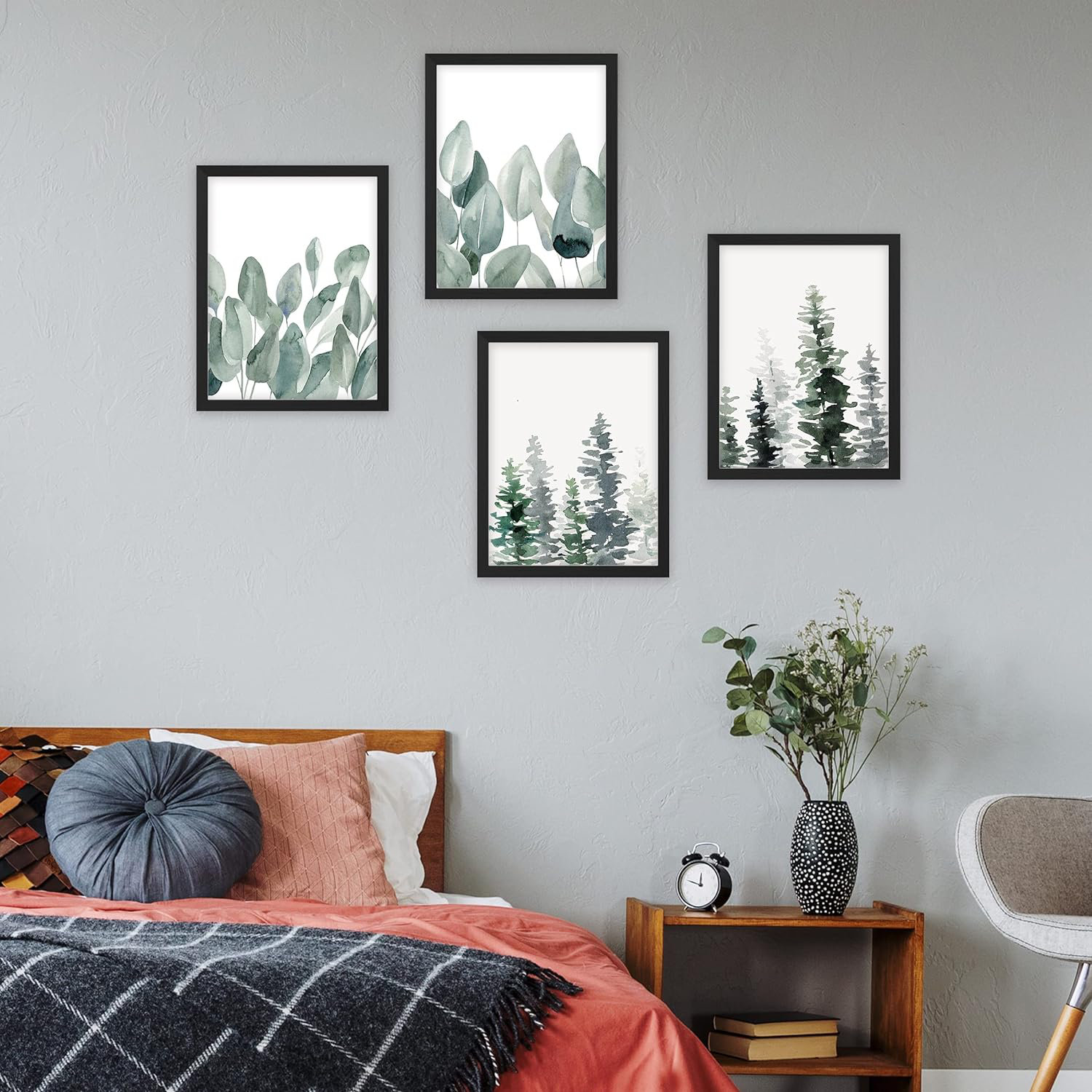 SIGNLEADER Framed Green Pastel Forest Tree Set Of 4 Plants Digital Art ...