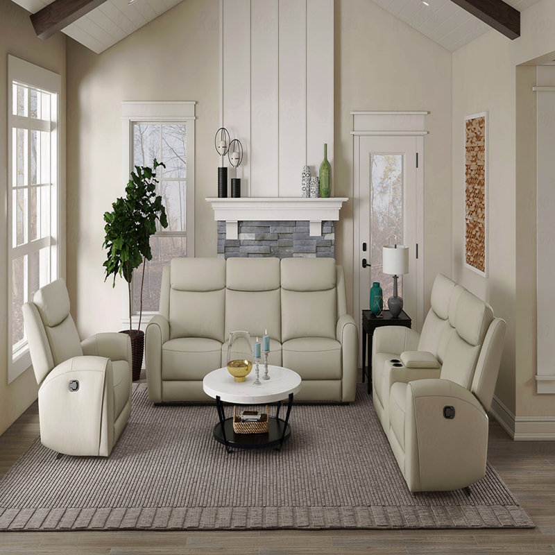 Manuel de style transitionnel beige avec fonction de fauteuil inclinable en mousse haute densité à accoudoirs larges et siège large