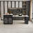 80-Inch Expandable Kitchen Island With Dining Table, Marble-Grain Countertop With Power Outlet, Mobile Storage Cart With Cabinet & 2 Drawers, Kitchen Prep Table (Black)