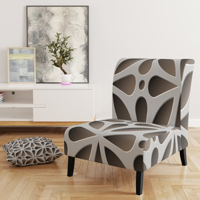 Fauteuil de chambre rembourré en velours gris à motif abstrait gris