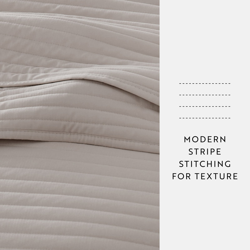 Becky Cameron Lightweight All Season Stripe Stitch Quilt Set with Shams, Latte, Twin/Twin XL Quilt + 1 Standard Sham
