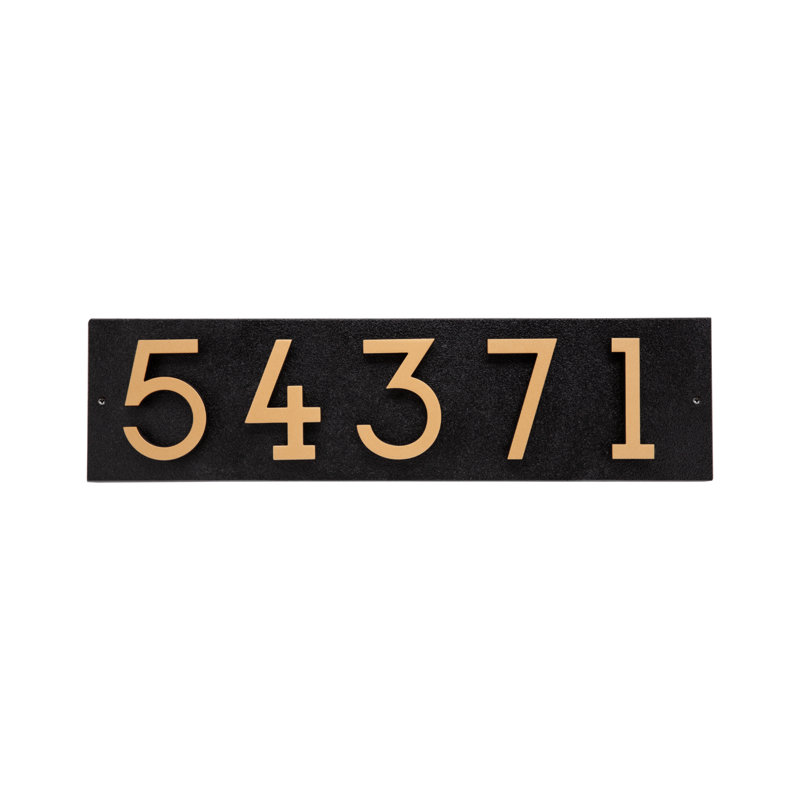 Floating 5-Number Horizontal Sign, Black /w/ Black / Gold Modern Font Numbers, Yes
