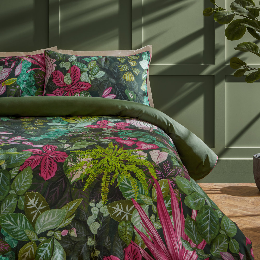 Paoletti Veadeiros Super King Size Pink And Green Exotic Floral Duvet Set - Image 3