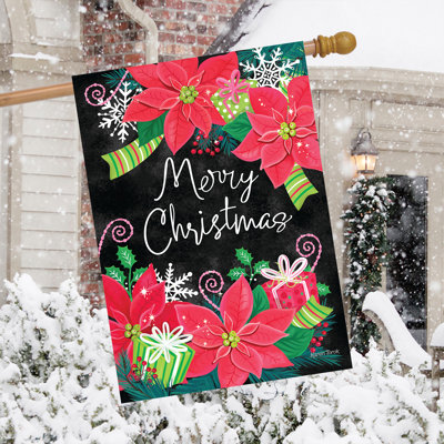 Poinsettias & Presents House Flag 28x40