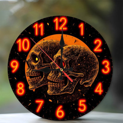 Clock Skulls Orange Background