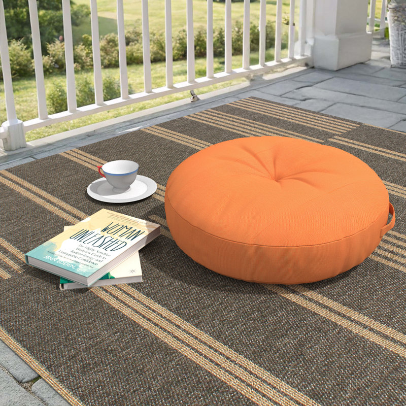 Sunbrella Indoor/Outdoor Floor Pillow, 26 Inch Circular Cushion Cover with Insert, Circular 26", Canvas Tangerine