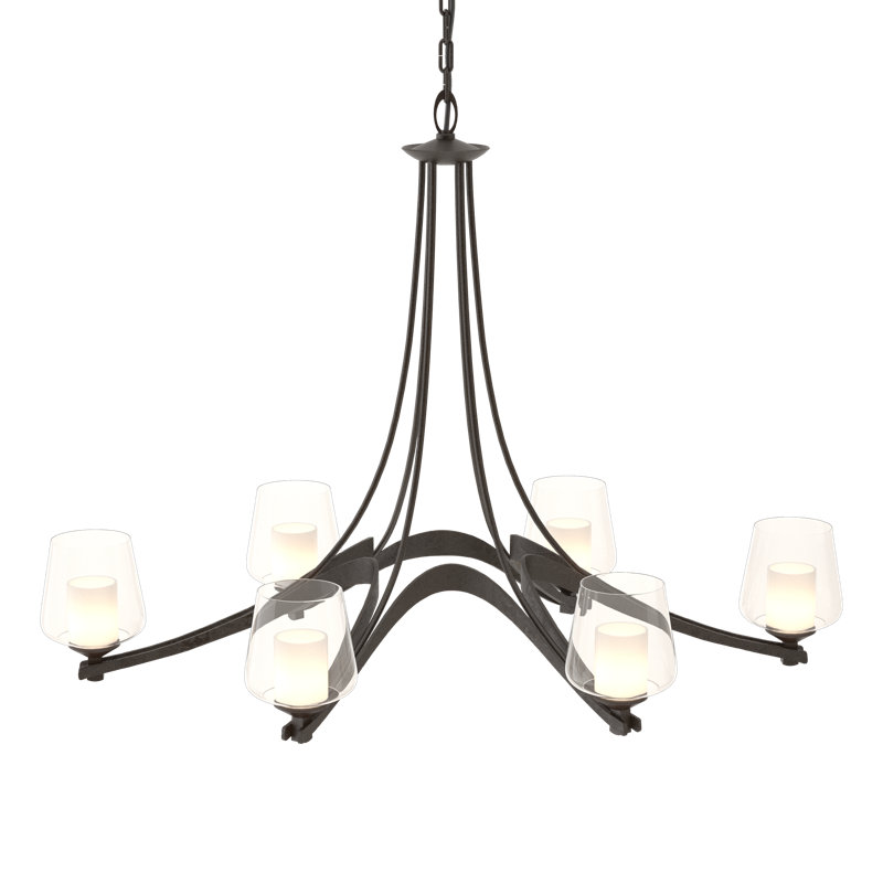 Oval Ribbon 6 - Light Shaded Classic/Traditional Chandelier, Oil Rubbed Bronze, Opal and Clear Glass